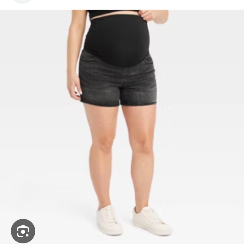 NWOT Isabel Over Belly Midi Maternity Black Wash Jean Shorts Size 2